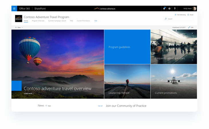 Office 365 SharePoint Communication site design template