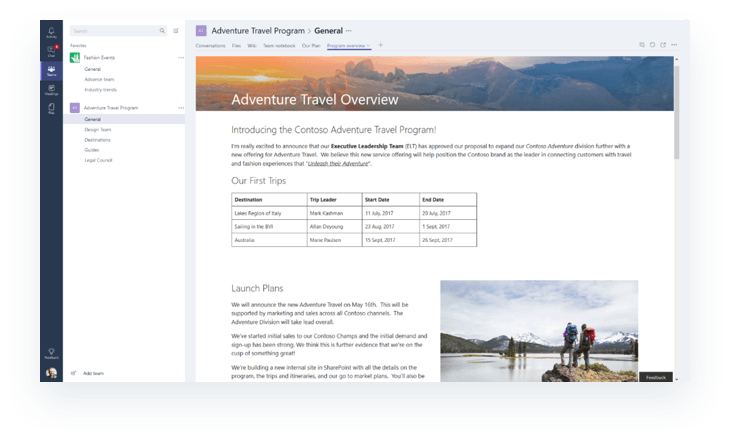 SharePoint pages tab in Microsoft Teams