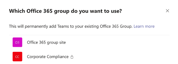 Which Office 365 group do you want to use?